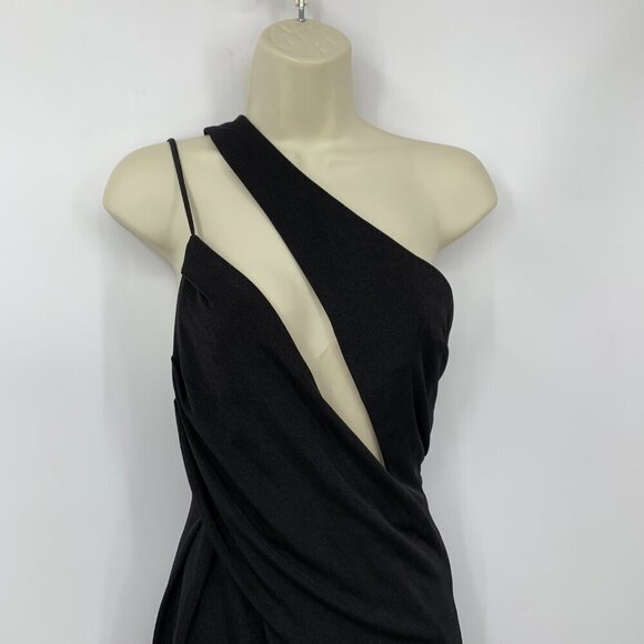 Katie May A Cut Above Gown black jersey knit slinky cut-out one shoulder XS - Picture 3 of 6
